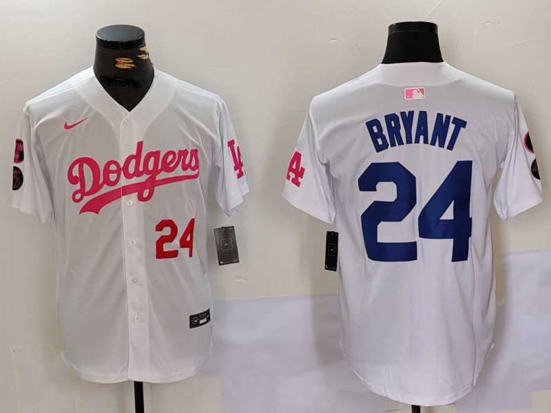 Men%27s Los Angeles Dodgers #24 Kobe Bryant White Pink Vin & Kobe Patch Stitched Baseball Jerseys->los angeles dodgers->MLB Jersey